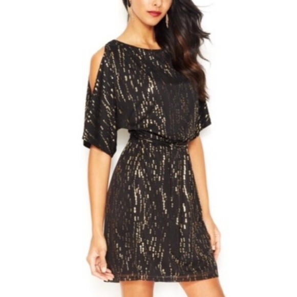 Jessica Simpson Dress Size Small Black Gold Short Sleeve - Picture 1 of 14